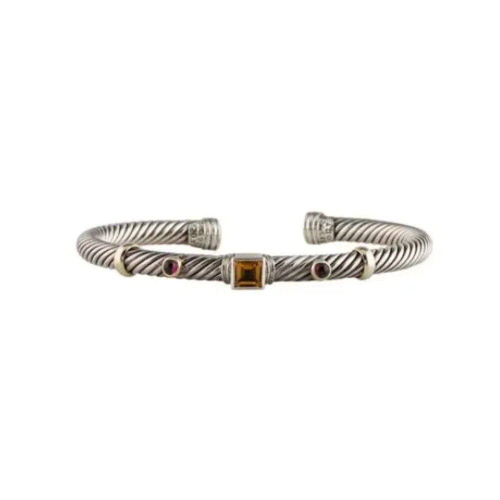 David Yurman Sterling Silver Gold Citrine Pink Tourmaline Renaissance Bracelet